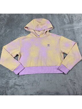 Adidas Hoodie Girls Youth Large Purple Yellow Paint Splatter Crop Top NWOT
